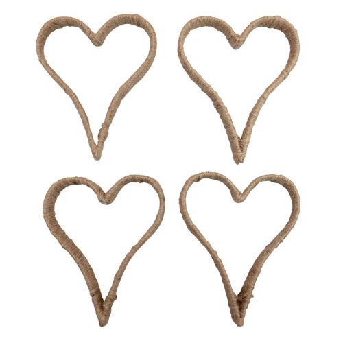 Floristik24 Style Boho, anneau en métal coeur anneau décoratif ruban de jute 20cm 4pcs