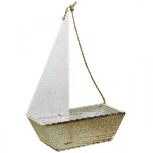 Floristik24 Navire déco, déco bois maritime, voilier à planter blanc, naturel H37cm L25.5cm