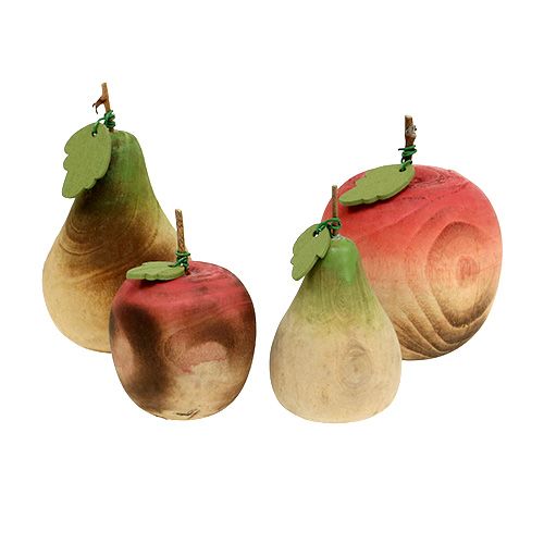 Floristik24 Assortiment de poire et pomme en bois 6.5cm-8.5cm 4pcs
