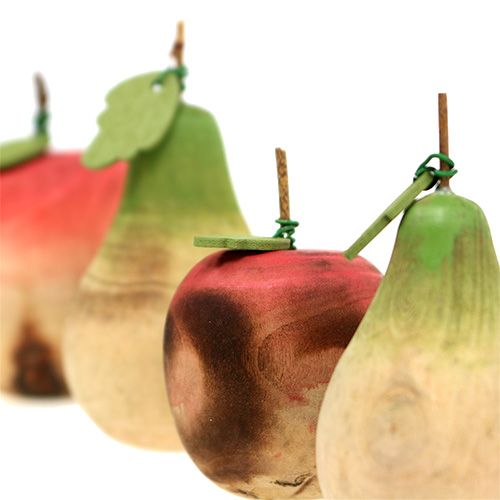 Floristik24 Assortiment de poire et pomme en bois 6.5cm-8.5cm 4pcs