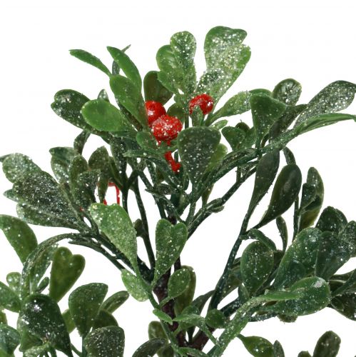 Article Branche artificielle hiver vert baies rouges paillettes gel 36cm