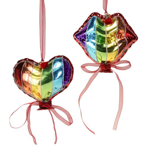 Boules de Noël colorées en verre, ballons en forme de cœur, bouche de baiser, 12 cm, 2 pièces