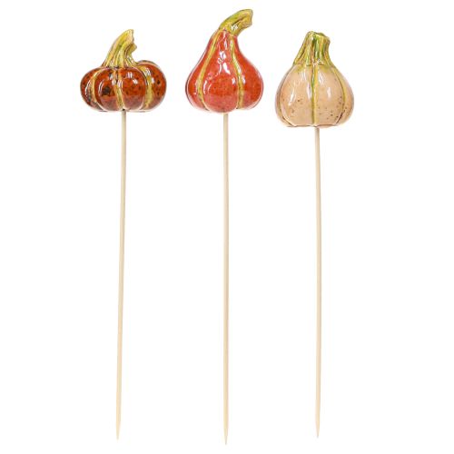Article Mini citrouilles colorées sur bâton décoration en céramique 5-6,5 cm 3 pièces