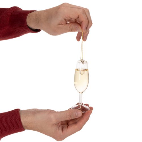 Ensemble pendentif bouteille et verre à champagne, décoration de sapin de Noël, 14 cm, 2 pièces | Floristik24.fr