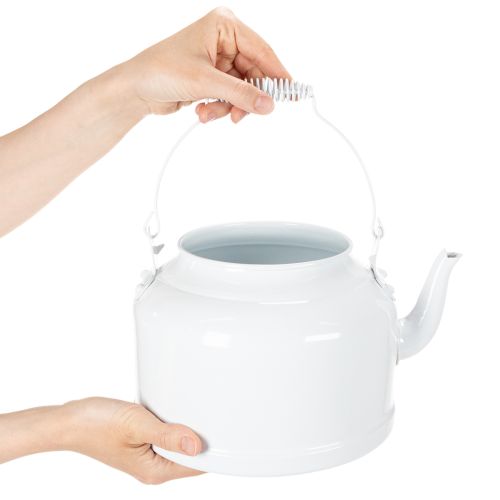 Cache-pot décoratif en métal blanc en forme de théière, style vintage, 27x20,5 cm | Floristik24.fr