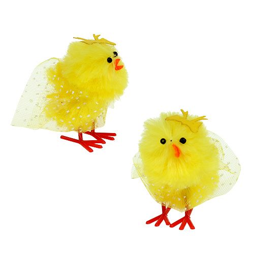 Floristik24 Poussin chenille avec robe, noeud 5cm jaune 4pcs