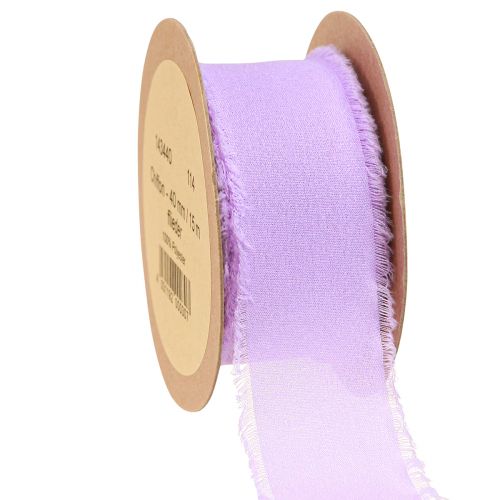 Article Ruban mousseline ruban tissu lilas avec franges mousseline 40mm 15m