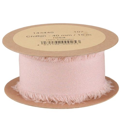 Article Ruban en mousseline de soie rose avec franges 40 mm 15 m