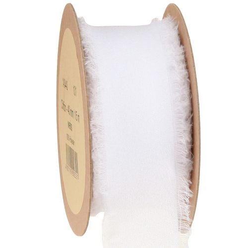 Ruban en mousseline de soie blanc avec franges 40 mm 15 m