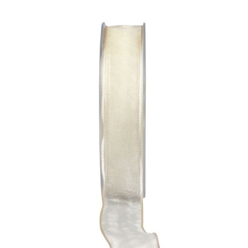 Floristik24 Ruban mousseline ruban organza ruban décoratif organza crème 15mm 20m