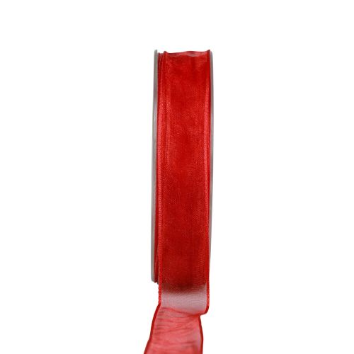 Floristik24 Ruban mousseline de soie, ruban organza, ruban décoratif organza rouge 15 mm, 20 m