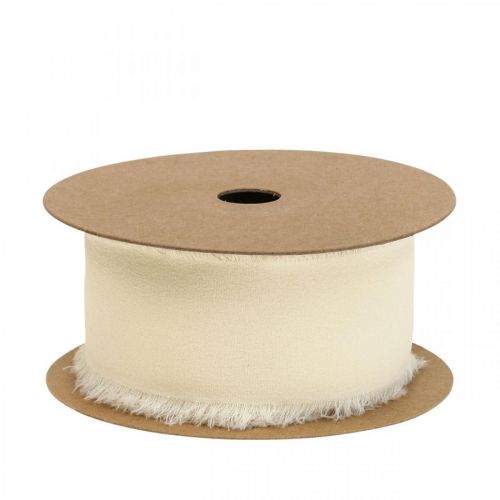 Article Ruban mousseline ruban tissu crème avec franges 40mm 15m