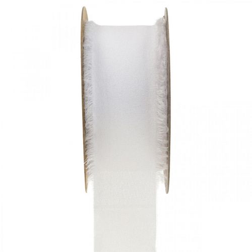 Ruban mousseline ruban tissu blanc avec franges 40mm 15m