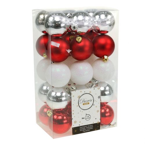 Article Mélange de boules de Noël blanc, rouge, argent Ø5.5cm 30p