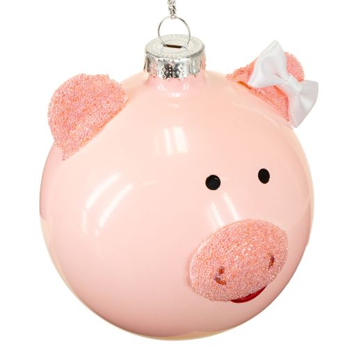 Article Boule de Noël cochon rose blanc boule en verre Ø8cm 2pcs