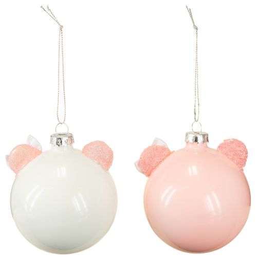 Article Boule de Noël cochon rose blanc boule en verre Ø8cm 2pcs