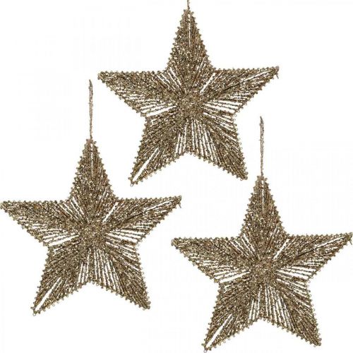 Article Décorations de sapin de Noël, décorations de l&#39;Avent, pendentifs étoiles dorés L20,5 cm 6 pcs