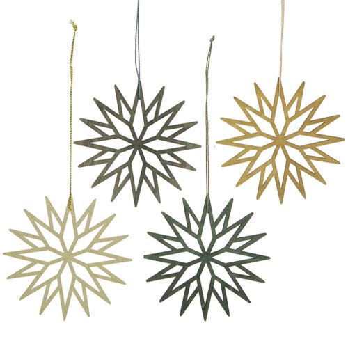 Décorations pour arbres de Noël décoration flocon de neige en bois vert 10cm 12 pcs