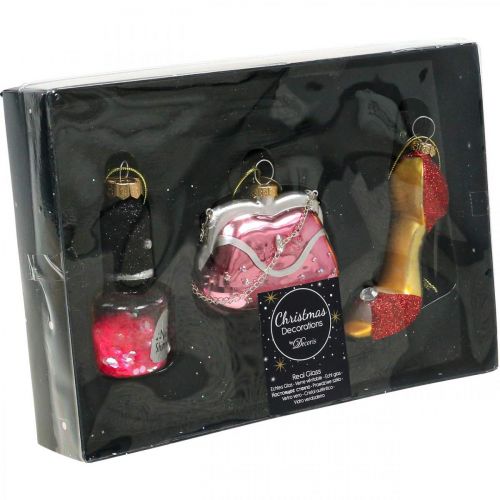 Floristik24 Décorations de sapin de Noël vernis à ongles sac à main chaussures pour femmes 3pcs