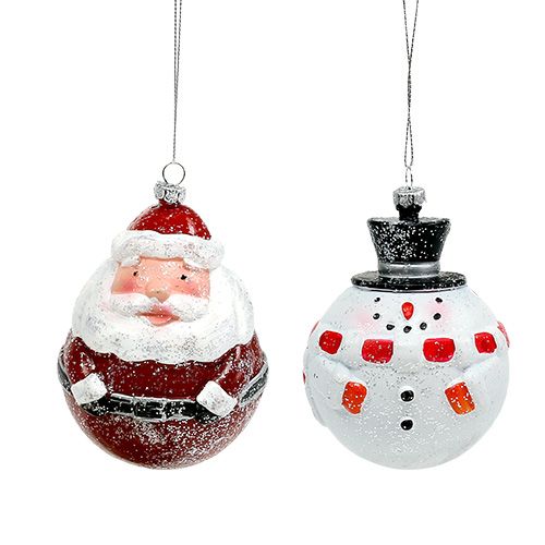 Floristik24 Décorations pour sapin de Noël Père Noël, bonhomme de neige plastique Ø8cm 2pcs