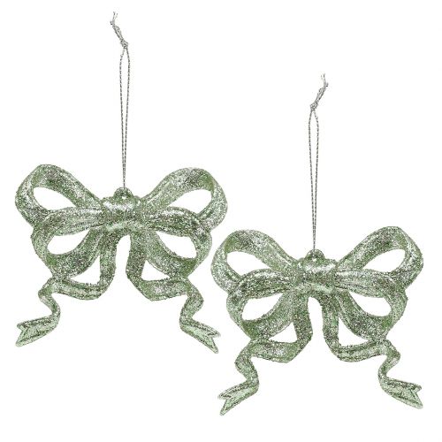 Noeud de décoration de sapin de Noël 9cm avec paillettes vert 12 pcs