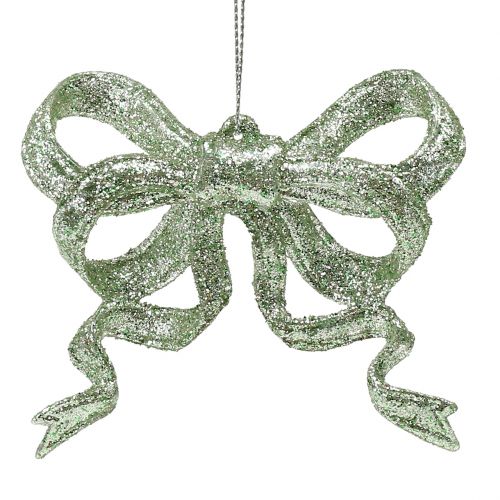 Article Noeud de décoration de sapin de Noël 9cm avec paillettes vert 12 pcs