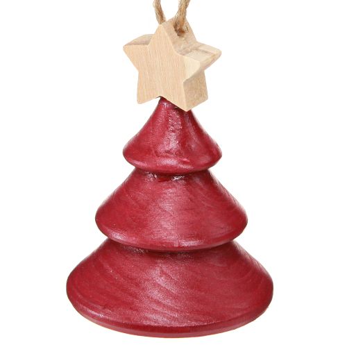 Article Décorations de sapin de Noël en bois de sapin rouge blanc 7,5 cm 6 pièces