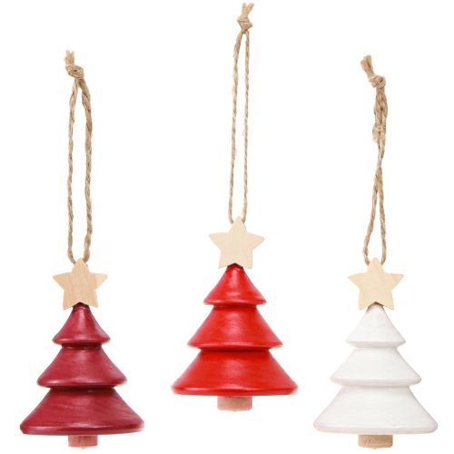 Article Décorations de sapin de Noël en bois de sapin rouge blanc 7,5 cm 6 pièces