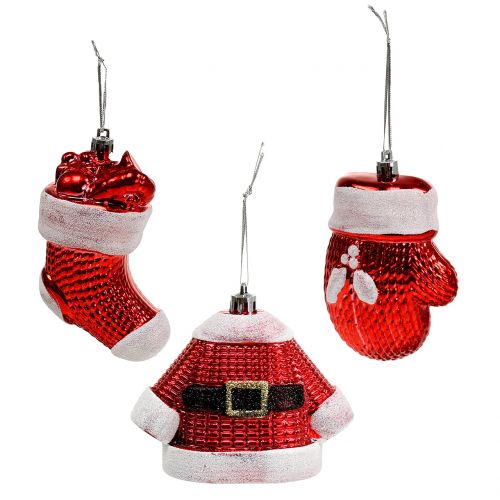 Floristik24 Décorations pour arbres de Noël rouge, blanc 3pcs