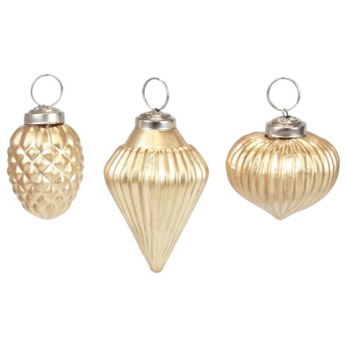 Décorations de sapin de Noël en verre doré, décoration vintage Ø4–6cm lot de 3