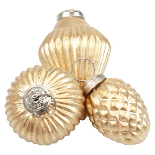 Décorations de sapin de Noël en verre doré, décoration vintage Ø4–6cm lot de 3