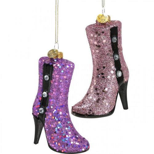 Décorations de sapin de Noël en verre bottes stiletto talons hauts H10cm 2pcs