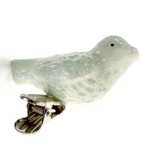 Article Oiseau en verre de décorations d&#39;arbre de Noël sur le tri vert d&#39;agrafe. 4st