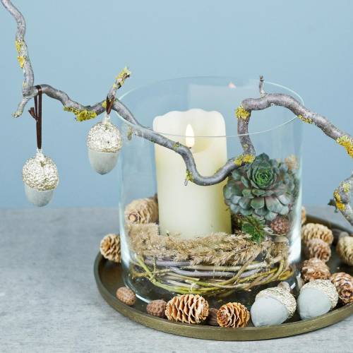 Floristik24 Décorations de sapin de Noël vert gland, or 4 × 6cm 6pcs