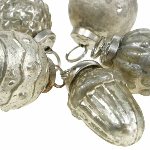 Floristik24 Mini décorations d'arbre fruits d'automne et boules nacre, argent antique verre véritable 3.4–4.4cm 10pcs