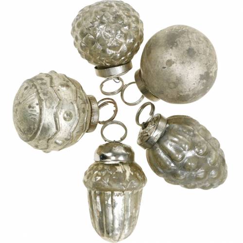 Floristik24 Mini décorations d'arbre fruits d'automne et boules nacre, argent antique verre véritable 3.4–4.4cm 10pcs