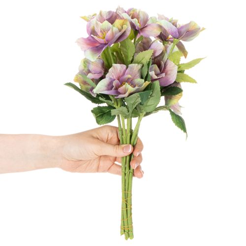 Bouquet de fleurs artificielles Hellébores violettes 35 cm - Lot de 6 | Floristik24.fr