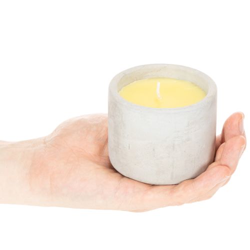 Bougie à la citronnelle en pot ciment 8 cm jaune | Floristik24.fr