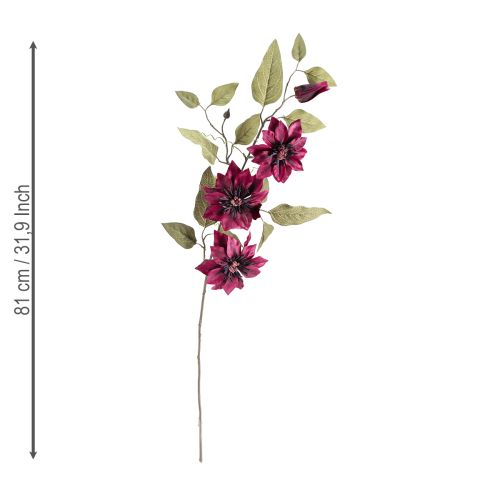 Article Clématite artificielle 3 fleurs fleurs artificielles Bordeaux 81cm 2pcs