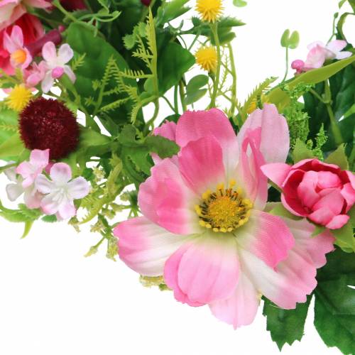 Couronne décorative avec cosmos et viornes Rose, jaune, vert Ø30cm
