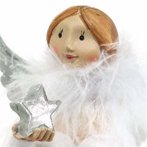 Article Ange décoratif avec coeur et étoile blanc, argent Ø7,5 H15cm 2pcs