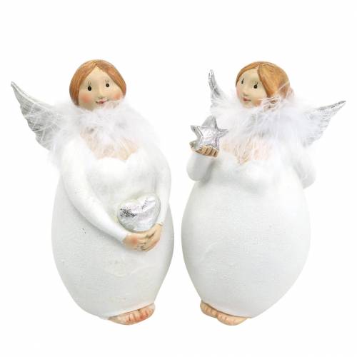 Floristik24 Ange décoratif avec coeur et étoile blanc, argent Ø7,5 H15cm 2pcs