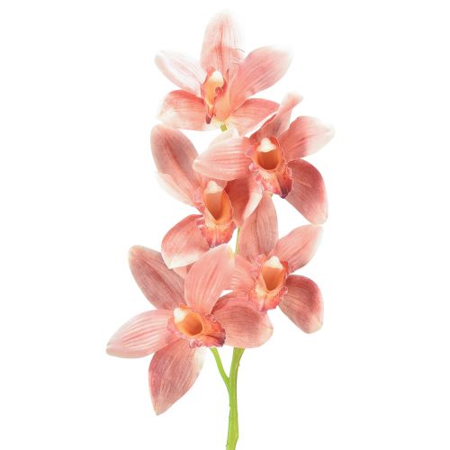 Floristik24 Orchidée cymbidium artificielle 5 fleurs pêche 65cm
