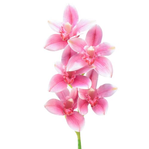 Orchidée Cymbidium artificielle 5 fleurs rose 65cm