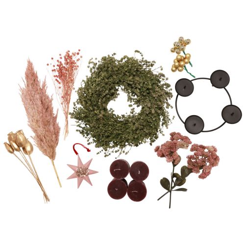 Coffret DIY Couronne de l&#39;Avent rouge couronne sèche moderne Avent Ø34cm