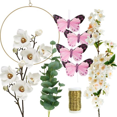 Floristik24 Boîte DIY boucle magnolia avec décoration de fenêtre eucalyptus décoration murale 30,5cm