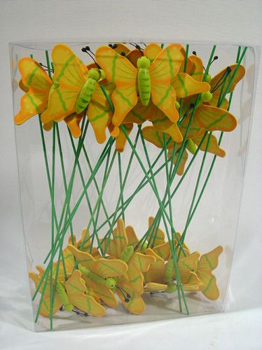 Floristik24 Papillon sur pic bois vert/jaune 7cm (24 pcs)