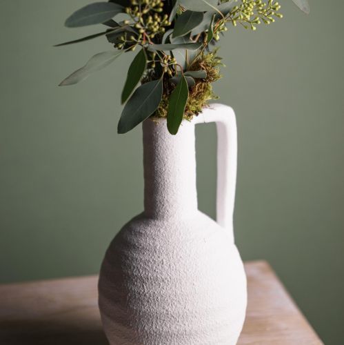 Article Vase décoratif vase à fleurs blanc avec anse en céramique H26cm