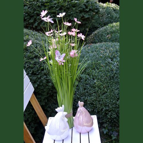 Floristik24 Touffes d’herbe avec fleurs et papillons, rose 70 cm