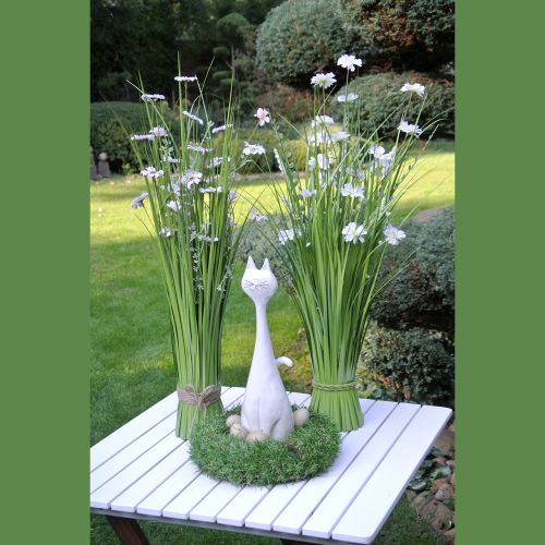 Floristik24 Touffes d’herbe avec fleurs blanches 70 cm